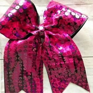 Cheer Hair Bow 3" Pink Sequin Ribbon Ponytail